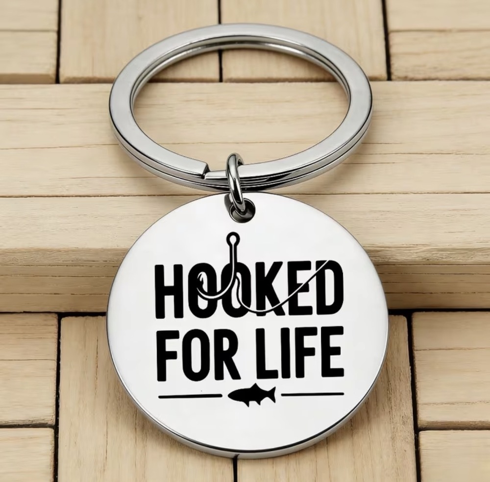 3/$25 Hooked For Life Fishing Keychain Stainless Steel Keychain NEW